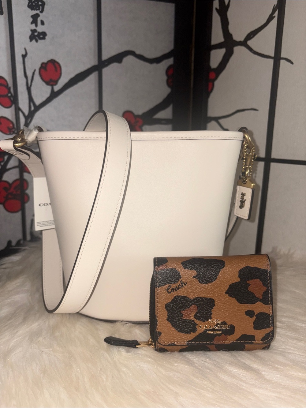 Coach DAKOTA BucketBag/LEOPARD Trifold Wallet 2pc Set
